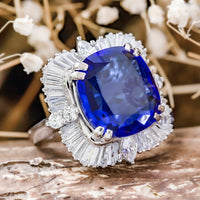 Blue Cushion CZ Stone Halo Cocktail Party Wear Ring