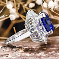 Blue Cushion CZ Stone Halo Cocktail Party Wear Ring