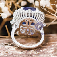 Blue Cushion CZ Stone Halo Cocktail Party Wear Ring