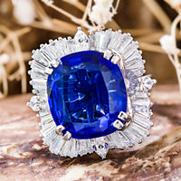 Blue Cushion CZ Stone Halo Cocktail Party Wear Ring