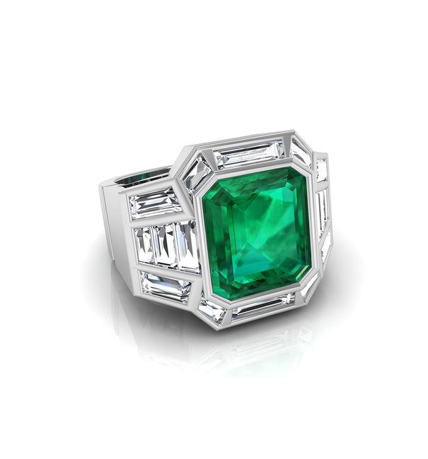 Green Asscher CZ Stone Channel Set Wedding Ring