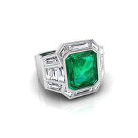 Green Asscher CZ Stone Channel Set Wedding Ring