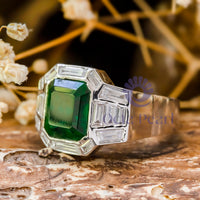 Green Asscher CZ Stone Channel Set Wedding Ring