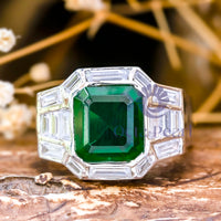 Green Asscher CZ Stone Channel Set Wedding Ring