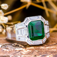 Green Asscher CZ Stone Channel Set Wedding Ring