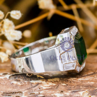 Green Asscher CZ Stone Channel Set Wedding Ring