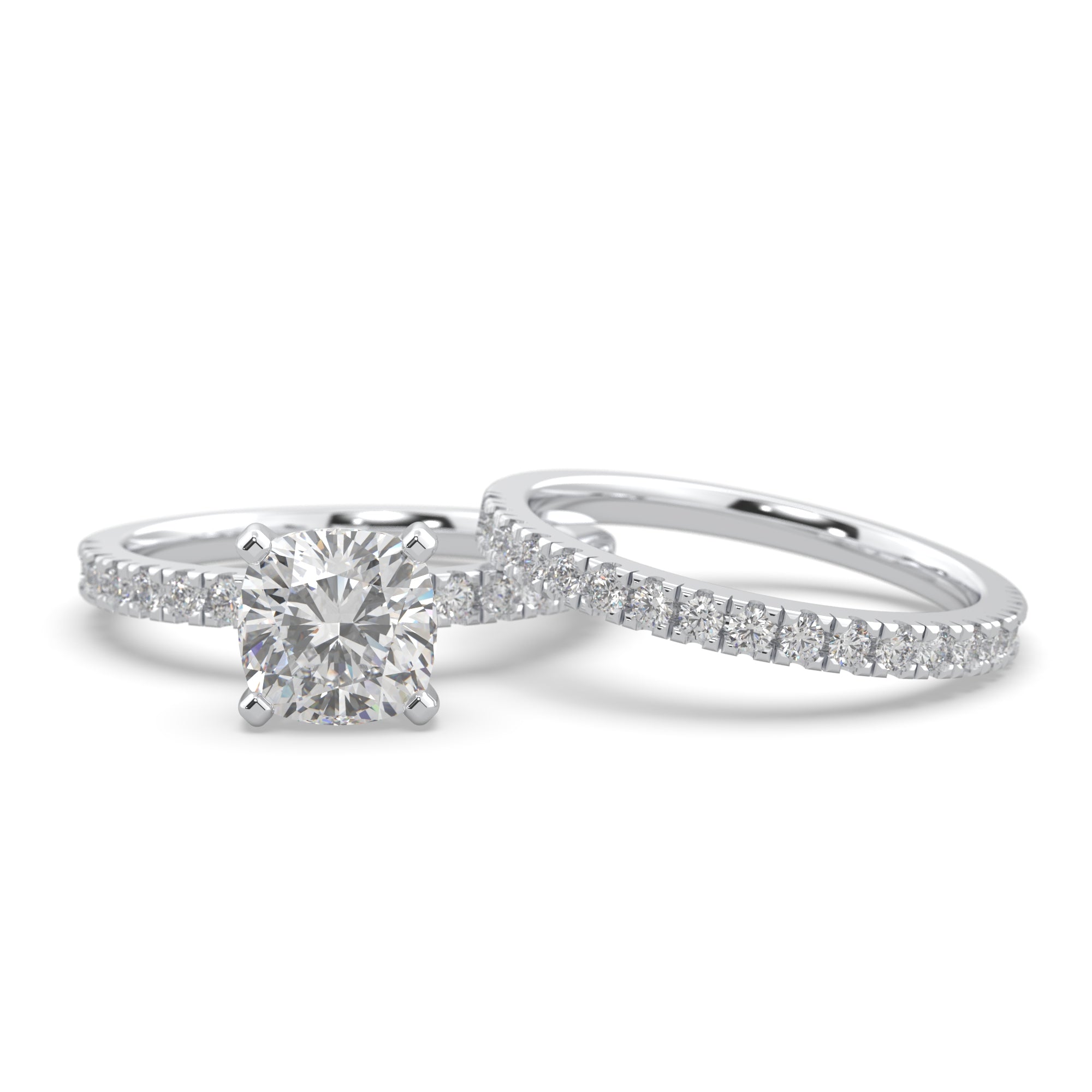 Cushion & Round Moissanite Wedding Bridal Ring Set 14K Gold