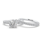 Diamond ring with a white background, Cushion & Round Moissanite Wedding Bridal Ring Set 14K Gold