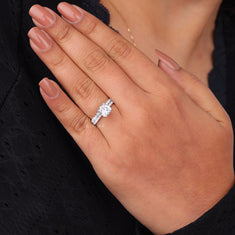 Cushion & Round Moissanite Wedding Bridal Ring Set 14K Gold - alternate view