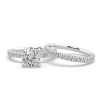 Cushion & Round Moissanite Wedding Bridal Ring Set 14K Gold