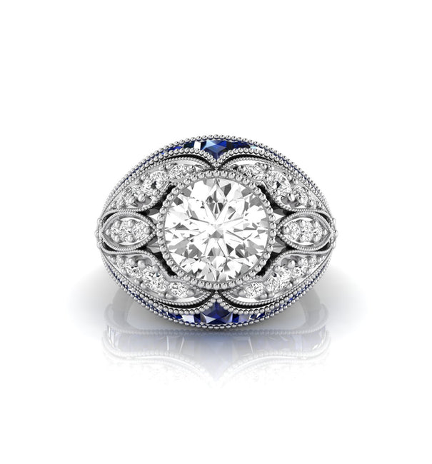 Old European Cut CZ Stone Milgrain Art Deco Ring