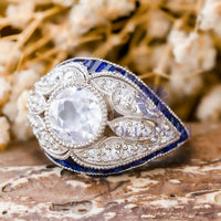 Old European Cut CZ Stone Milgrain Art Deco Ring