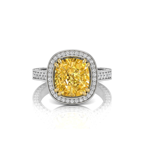 Yellow Cushion CZ Stone Halo Engagement Ring