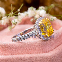 Yellow Cushion CZ Stone Halo Engagement Ring