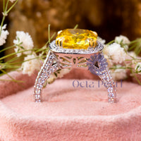 Yellow Cushion CZ Stone Halo Engagement Ring