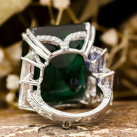 Green Emerald & White Baguette Cut CZ Seven Stone Cocktail Wedding Ring