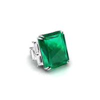 Green Emerald & White Baguette Cut CZ Seven Stone Cocktail Wedding Ring