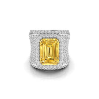 925 Silver Yellow Emerald Stone Halo Cocktail Ring