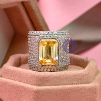 925 Silver Yellow Emerald Stone Halo Cocktail Ring