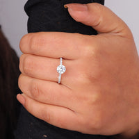 Close-up of a hand wearing a diamond ring on a neutral background, Round Cut Moissanite Ring, Moissanite Bridal Ring, Solitaire Moissanite Engagement Ring, Round Moissanite Wedding Ring