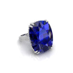 Blue Cushion Stone Hidden Halo Engagement Ring