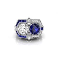 Round Two Stone Art Deco Edwardian Wedding Ring