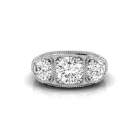 Old European Cut Moissanite Three Stone Art Deco Ring