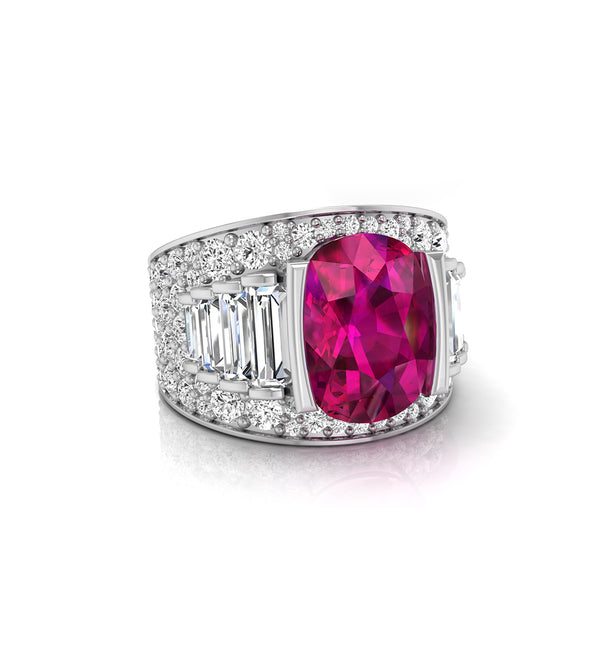 Half Bezel Set Pink Cushion Stone Engagement Ring