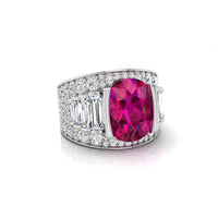 Half Bezel Set Pink Cushion Stone Engagement Ring