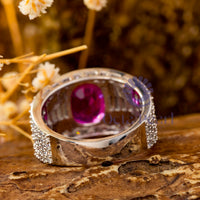 Half Bezel Set Pink Cushion Stone Engagement Ring