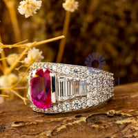 Half Bezel Set Pink Cushion Stone Engagement Ring