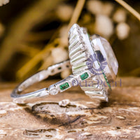 Old Mine Cut Stone Double Halo Vintage Style Ring