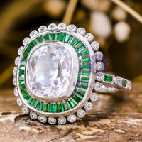 Old Mine Cut Stone Double Halo Vintage Style Ring