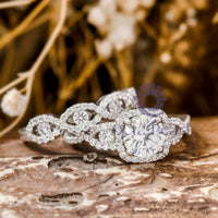 Round Moissanite Halo Twisted Shank Bridal Ring Set