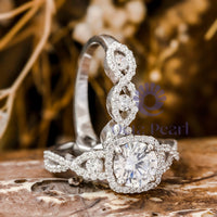 Round Moissanite Halo Twisted Shank Bridal Ring Set