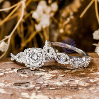 Round Moissanite Halo Twisted Shank Bridal Ring Set