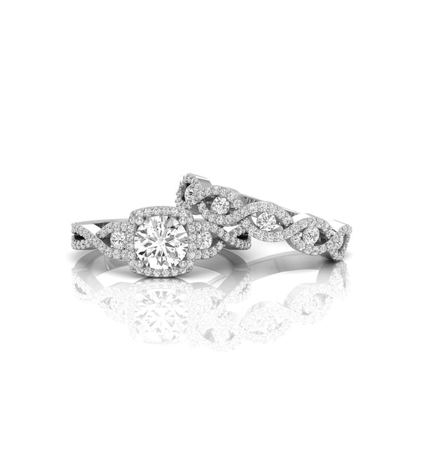 Round Moissanite Halo Twisted Shank Bridal Ring Set