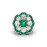 Green Emerald CZ Stone Floral Inspire Art Deco Ring