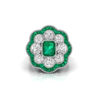 Green Emerald CZ Stone Floral Inspire Art Deco Ring