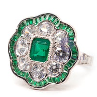 Green Emerald CZ Stone Floral Inspire Art Deco Ring