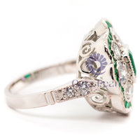 Green Emerald CZ Stone Floral Inspire Art Deco Ring