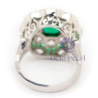 Green Emerald CZ Stone Floral Inspire Art Deco Ring