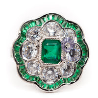 Green Emerald CZ Stone Floral Inspire Art Deco Ring