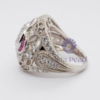 Round CZ Stone Antique Filigree Art Deco Ring