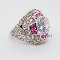 Round CZ Stone Antique Filigree Art Deco Ring