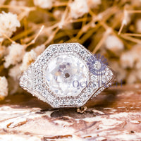 Old European Cut Moissanite Halo Art Deco Ring