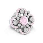 Pink & White Round Cut CZ Stone Floral Inspire Party Wear Cocktail Ring