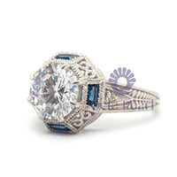 Round Stone Octagon Shape Filigree Art Deco Ring