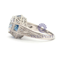 Round Stone Octagon Shape Filigree Art Deco Ring