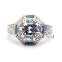 Round Stone Octagon Shape Filigree Art Deco Ring